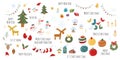 Set of Christmas graphic elements Vector illustration in hand drawin style