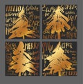 A set of Christmas greeting card templates in black, white and gold. Modern abstract brush strokes and doodles combined Royalty Free Stock Photo