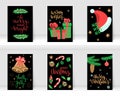 Set of Christmas and Happy New Year greeting cards with calligraphy and hand drawn elements. design holiday greeting cards and Royalty Free Stock Photo