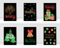 Set of Christmas and Happy New Year greeting cards with calligraphy and hand drawn elements. design holiday greeting cards and Royalty Free Stock Photo