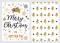 Set Christmas and Happy New Year wishes cards with pig handwritten brush calligraphy and decorative elements 2019 Royalty Free Stock Photo