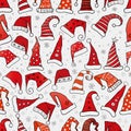 Set of Christmas hats on brown parcel paper background. Vector i Royalty Free Stock Photo