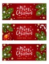 Set of Christmas horizontal panoramic banners with holiday decor on red background for Your design Royalty Free Stock Photo