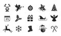 Set of Christmas icon. christmas bells and ball, calendar, mistletoe, angel and deer, snowman, and snowflake icons
