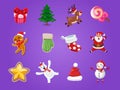 Set of Christmas icons. Celebration event for Merry Christmas and New Year. Vector clipart illustration on color background Royalty Free Stock Photo