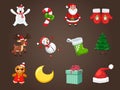 Set of Christmas icons. Celebration event for Merry Christmas and New Year. Vector clipart illustration on color background Royalty Free Stock Photo