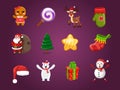 Set of Christmas icons. Celebration event for Merry Christmas and New Year. Vector clipart illustration on color background Royalty Free Stock Photo