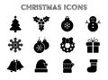 set of 30 Christmas icons, Christmas tree decorations, patterns for greeting cards, flat vector illustration isolated on Royalty Free Stock Photo