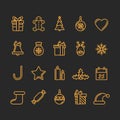 Set of Christmas Icons. Golden and Black Colours. Luxury Trendy Thin Line Design.