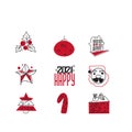 Set of christmas icons in line style, trendy colors, happy newyear Royalty Free Stock Photo