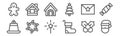 Set of 12 christmas icons. outline thin line icons such as santa claus, socks, farm, greeting card, gingerbread house, cabin Royalty Free Stock Photo