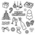 Set of Christmas icons, patches, badges, stickers, pins.