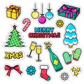 Set of Christmas icons, patches, badges, stickers, pins. Vector xmas gifts.