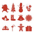 Set of Christmas icons. Silhouettes. Vector illustration. Royalty Free Stock Photo