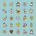 Set of Christmas icons. Star,bell,wreath, apple,bow,sock,Christmas tree, house, snowman, gingerbread, mitten, heart,cane