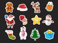 Set of Christmas icons stickers. Celebration event for Merry Christmas and New Year. Vector clipart illustration on color Royalty Free Stock Photo