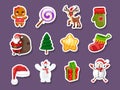 Set of Christmas icons stickers. Celebration event for Merry Christmas and New Year. Vector clipart illustration on color Royalty Free Stock Photo