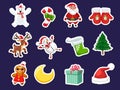 Set of Christmas icons stickers. Celebration event for Merry Christmas and New Year. Vector clipart illustration on color Royalty Free Stock Photo