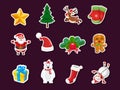 Set of Christmas icons stickers. Celebration event for Merry Christmas and New Year. Vector clipart illustration on color Royalty Free Stock Photo