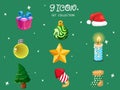 Set of Christmas icons. Symbol of happy new year. Can be used for printed materials - leaflets, posters, business cards or for web Royalty Free Stock Photo