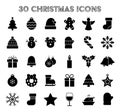 set of 30 Christmas icons, Christmas-tree decorations, patterns for greeting cards, flat vector illustration isolated on Royalty Free Stock Photo
