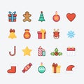 Set of Christmas Icons. Trendy Thin Line Design with Flat Elements.