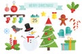 Set of christmas icons. Vector flat elements- snowman, socks