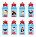 Set Christmas Labels with Heads Dogs in Santa Hats