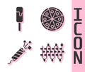 Set Christmas lights, Ice cream, Firework rocket and Pizza icon. Vector Royalty Free Stock Photo