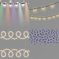 Set of christmas lights isolated realistic design elements.. Glowing lights for Xmas Holiday cards, banners, posters, web design. Royalty Free Stock Photo