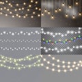 Set of christmas lights isolated realistic design elements.. Glowing lights for Xmas Holiday cards, banners, posters, web design. Royalty Free Stock Photo