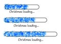 Set of Christmas loading bars made of small blue snowflakes on white background