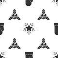 Set Christmas mitten, Christmas star and Branch viburnum or guelder rose on seamless pattern. Vector
