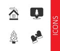 Set Christmas mittens, Merry house, tree and icon. Vector Royalty Free Stock Photo