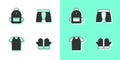 Set Christmas mittens, School backpack, T-shirt and Men underpants icon. Vector Royalty Free Stock Photo