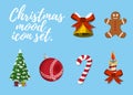 Set of Christmas Mood. 12 label, XMas icon. Cartoon style. Vector Illustration