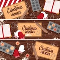 Set of Christmas, New Year banners with wooden Royalty Free Stock Photo