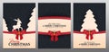 Set of Christmas and New Year banners. Xmas greeting card with red bow and snowflakes.