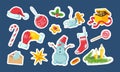 Set of Christmas, New Year, Boxing Day stickers or magnets with various objects for journal, advent planning, greeting