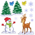Set of Christmas and New Year characters and symbols