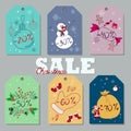 Set of Christmas and New Year discount tags