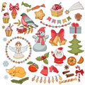 Set of Christmas and New Year elements, sweets, cakes, decorations. Vector pattern Royalty Free Stock Photo