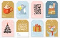 Set of Christmas and New Year gift tags. Rat, lettering, gift, spruce, cacao drink and doodle elements. Royalty Free Stock Photo