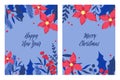 Set of Christmas and New Year greeting cards with blue and red decorative elements Royalty Free Stock Photo