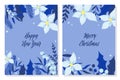 Set of Christmas and New Year greeting cards with blue and silver decorative elements Royalty Free Stock Photo