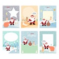 Set of Christmas and New Year greeting cards or invitation for children. Cute cartoon Santa Claus and friends, Vector illustration Royalty Free Stock Photo