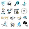 Set of Christmas and New Year hand drawn badges and labels. Royalty Free Stock Photo