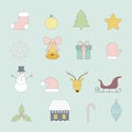 Set of Christmas New Year icons in pastel colors. Vector clipart for holiday banners greeting cards patterns wallpaper Royalty Free Stock Photo