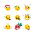 Set of Christmas and New Year`s funny smileys