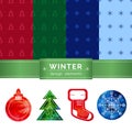 Set Christmas and New Year symbols and seamless patterns